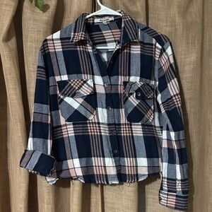 Miss Selfie Plaid Shirt in Navy and Pink